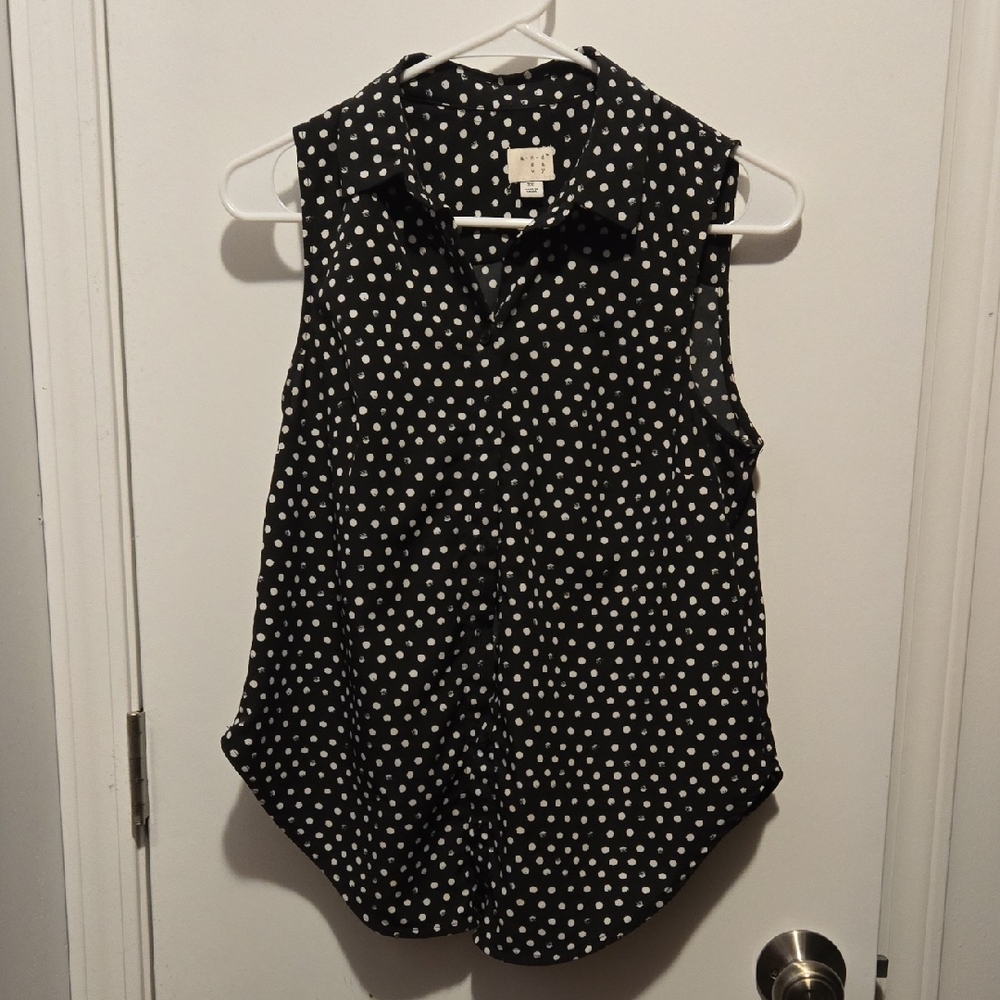 a new day Black and White Polka Dot Blouse